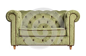 Green textile sofa isolated