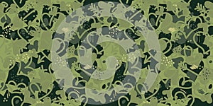 Green Texture Camouflage With Hearts Seamless Pattern Background Vector Illustration Art