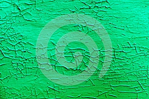 Green texture of peeling cracked paint