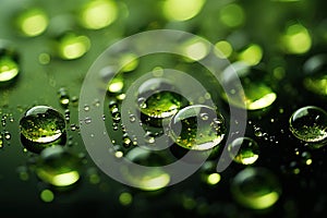 Green texture with round drops of liquid, drops of water and glycerin. photo