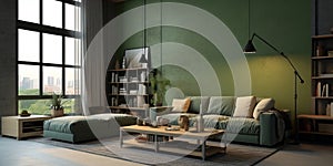 Green Themed of Luxury Modern Living Room With Nice Decoration Interior Background