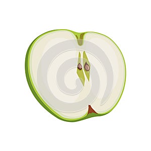 Green thin slice of apple. Isolated vector sliced fruit in flat style. Summer clipart for design