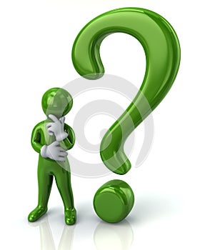 Green thinking man and question mark