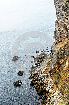 Green Thracian cliffs, Cape Kaliakra, Black sea water, bulgarian coastline