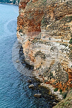 Green Thracian cliffs, Cape Kaliakra, Black sea water, bulgarian coastline