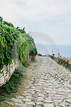 Green Thracian cliffs, Cape Kaliakra, Black sea water, bulgarian coastline