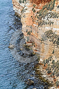 Green Thracian cliffs, Cape Kaliakra, Black sea water, bulgarian coastline