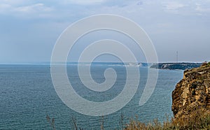 Green Thracian cliffs, Kaliakra Lighthouse, Black sea water, bulgarian coastline