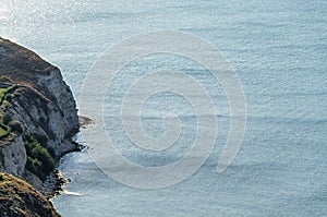 Green Thracian cliffs near blue clear water of Black Sea, rocky