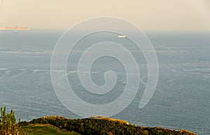 Green Thracian cliffs near blue clear water of Black Sea, rocky