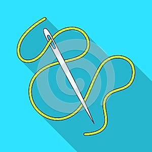Green thread and needle eye.Sewing or tailoring tools kit single icon in flat style vector symbol stock illustration.