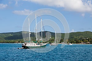 Green Three Masted Sailboat