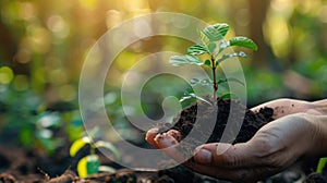 Green Thumb: Hand Planting Young Tree for Earth Day Eco Concept