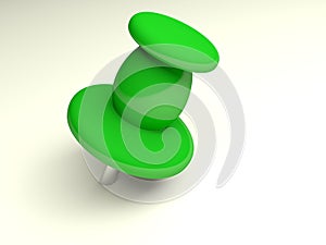 Green thumbtack on white paper - 3D rendering