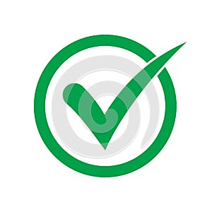 Green tick icon vector symbol, checkmark isolated on white background, checked icon or correct choice sign