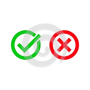 Green tick and red checkmark vector circle icons