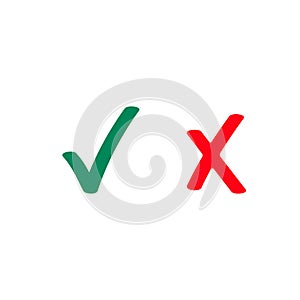 Green tick and red checkmark vector icons