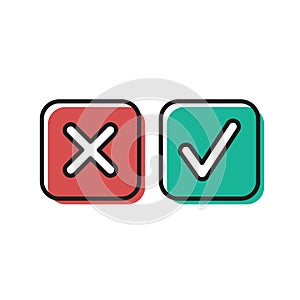 Green tick and red cross check marks vector icon concept isolated on white background