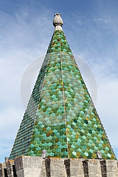Green tile tower photo