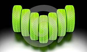 Green tires on black