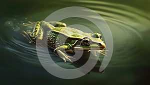 Green toad sitting in wet swamp pond generated by AI