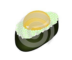 Green Tobiko Sushi with Uzura or Raw Quail Egg