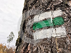 Green tourist hiking sign in Czech Republic to navigate