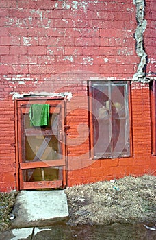 Green towel and building