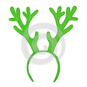 Green toy antlers of a deer isolated on white background. Reindeer horns isolated on white background