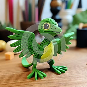 Green Toy Bird: Hyper-detailed Illustrations And Playful Poses