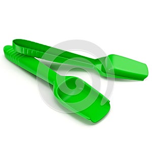 Green toy spade, plastic shovel on white 3D Illustration