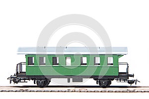 Green toy wagon isolated on white background