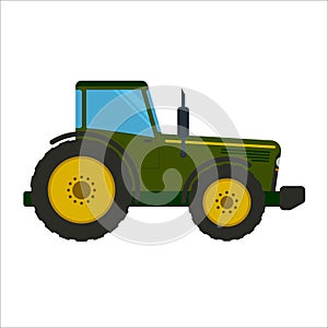 Green tractor flat vector illustration