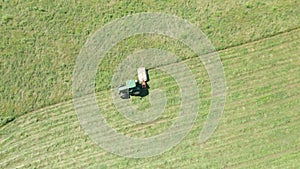 Green Tractor Hay Cutter Aerial View