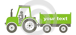 Green tractor with trailer, conceptual vector icon