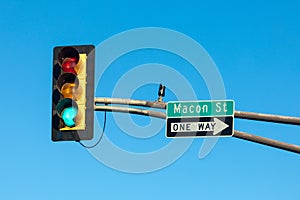 green traffic light in Fort WORTH AT MACON STREET, TEXAS