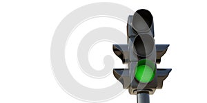 Green traffic light isolated on white background, Go signal concept