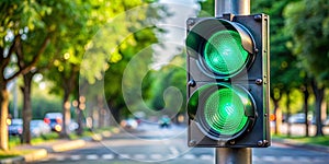 green traffic light on roadside AI-Created Content photo