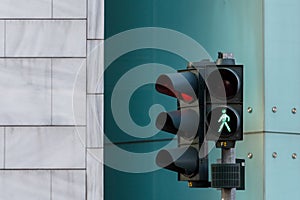 green traffic light for vehicle and human on street in Berlin, G