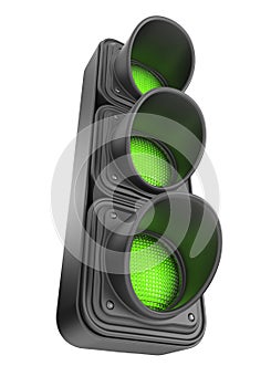 Green traffic lights 3d. Movement road contro