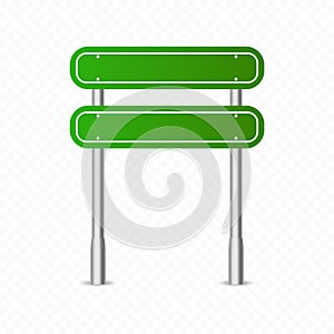 Green traffic sign icon, Highway signboard mockups. Metal pointer isolated on transparent background