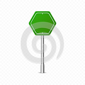 Green traffic sign icon, Highway signboard mockups. Metal pointer isolated on transparent background