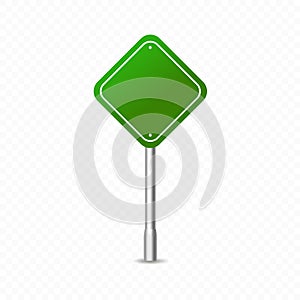 Green traffic sign icon, Highway signboard mockups. Metal pointer isolated on transparent background