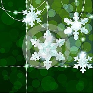 Green transparent banner with snowflake ornaments