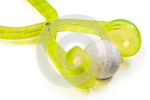 Green transparent plastic snow ball maker for winter fun and games on holidays with a snowball