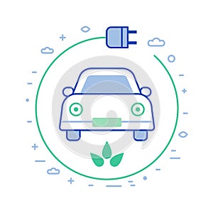 Green Transport Electric Car Icon in Line Art
