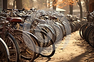 Green Transportation Symbol: Overflowing Bicycle Parking with Bicycles