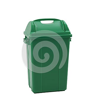 Green trash bin for organic garbage isolated on white