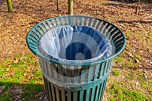 The green trash can at Hermann Park Houston Texas USA