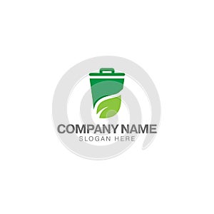 Green trash can logo template